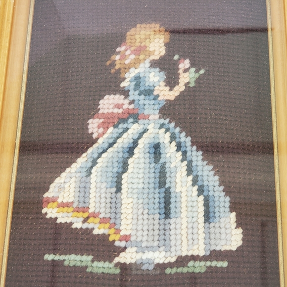 Embroidered Crinoline Lady Tapestry 9x7 Glass Framed Handmade Dress Cottagecore - Picture 3 of 7
